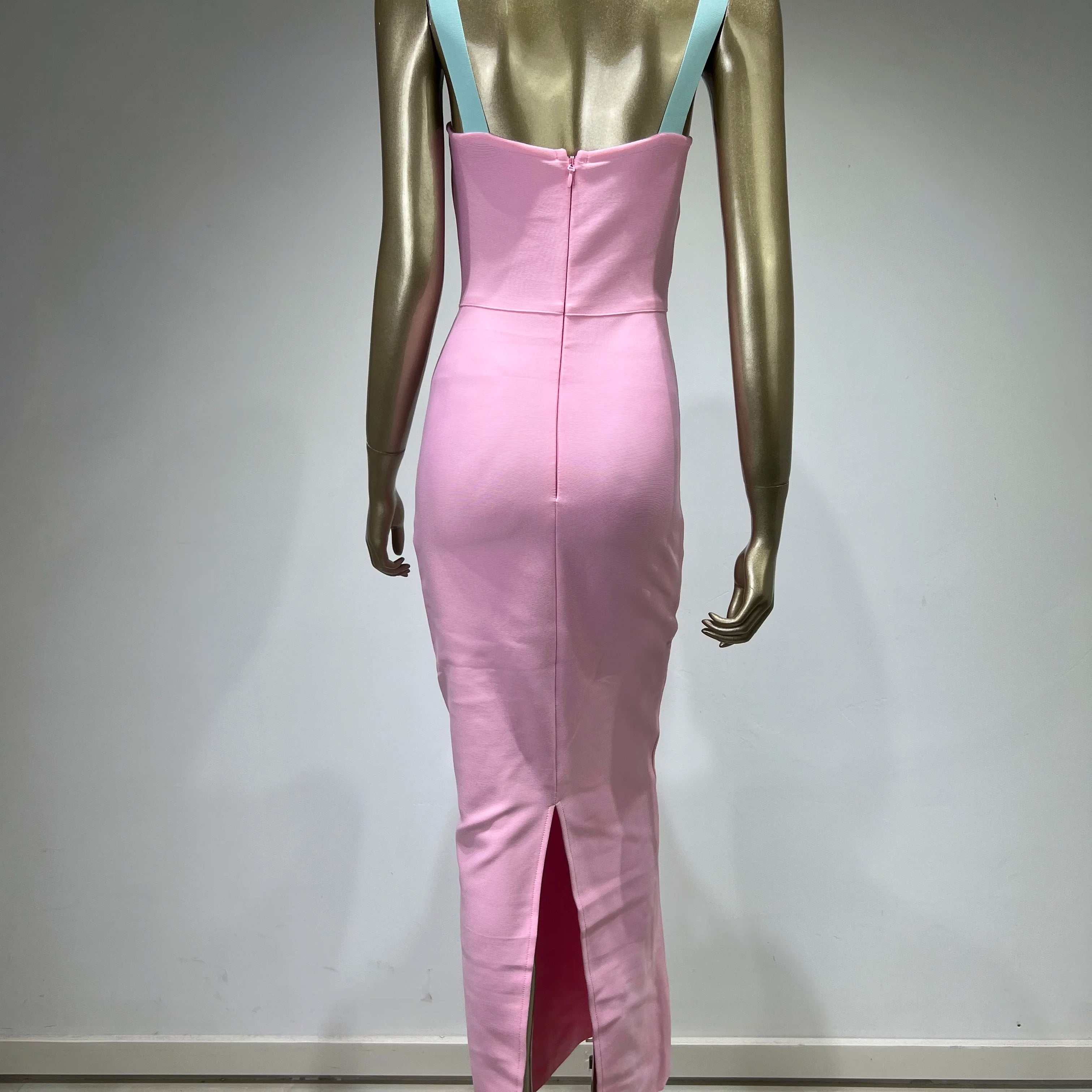 Women Summer Fashion Sexy V Neck Pacthwork Pink Maxi Long Bandage Dress 2023 Celebrity Elegant Evening Club Party Dress