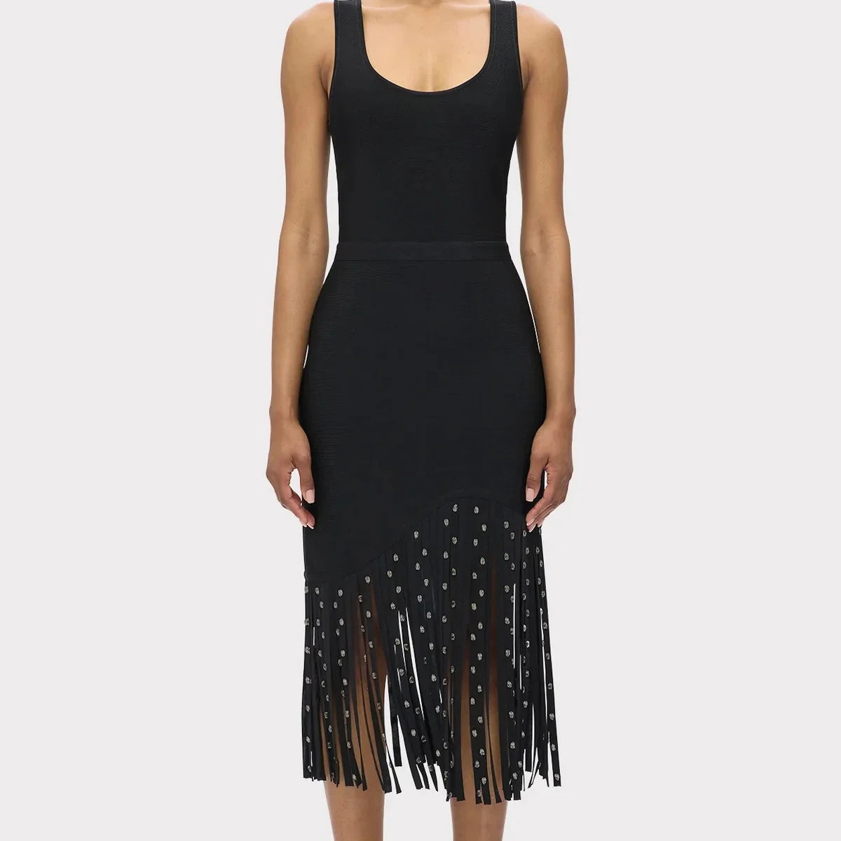 Fashion Crystal Tassel Temperament Suspender Bodycon Bandage Dress Sexy Midi Evening Party Birthday Dresses Vestidos