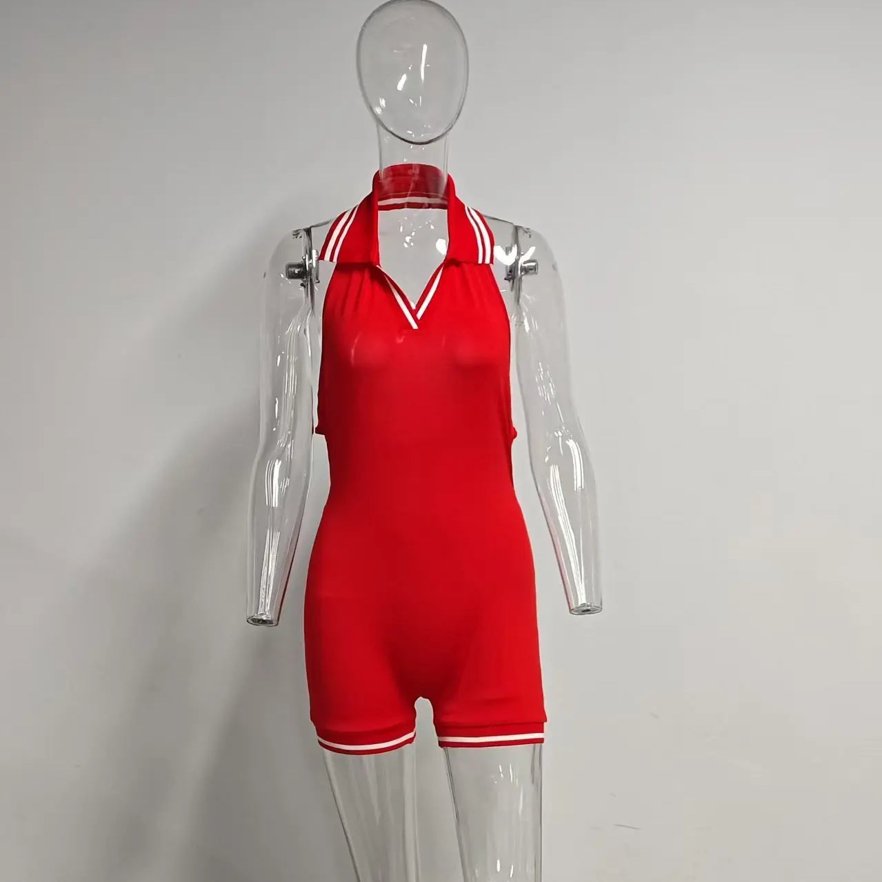 CM.YAYA Women Knitted Sleeveless V-neck Backless Short Jumpsuits Street 2025 Summer Striped One Piece Suit Romper Playsuits