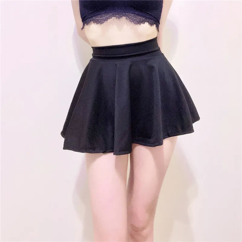 Sexy Girls Mini Skirts Women High Waist Pleated Skirt Elastic Short Skirts School Uniform Harajuku Streetwear Summer Feminina black One Size