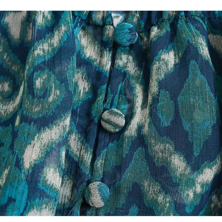 TRAF New Women Long Skirt Set Casual Long Sleeve Print Shirts + High Waist Slim Ankle-Length Skirts Set