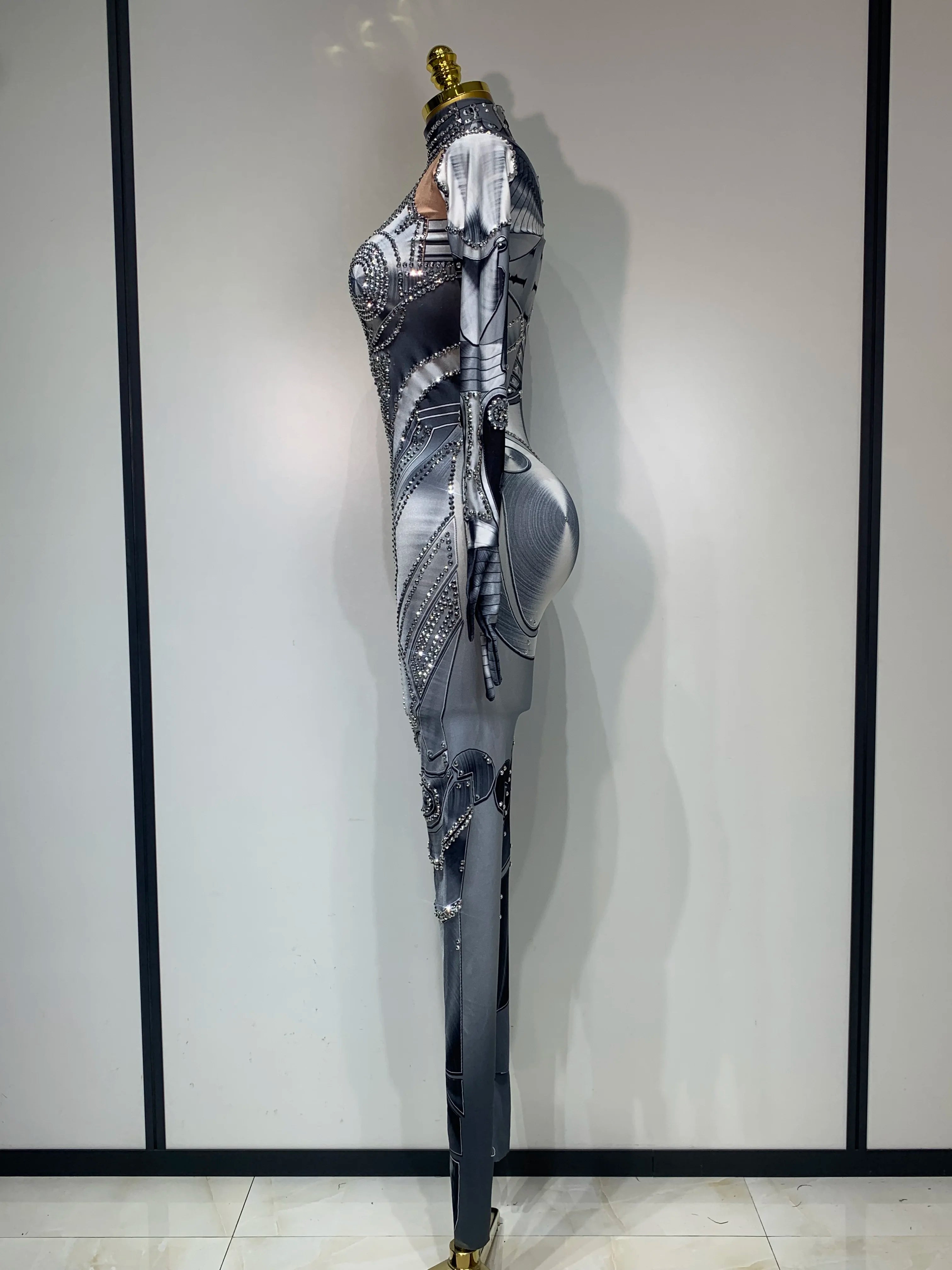 2025 Sexy Stretchy Performance Dance Nightclub Rompers Singer Stage Wear Sparkly Rhinestones Jumpsuit Gloves for Women Costume