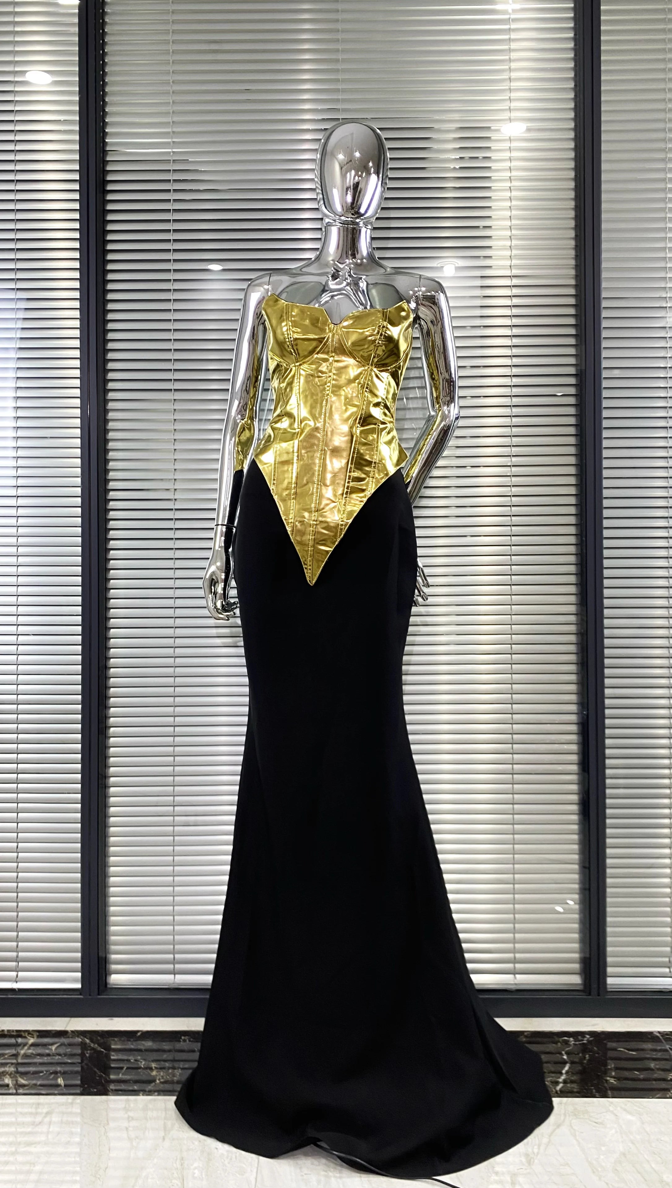 High Quality Women Sexy Gold Laced-up Tops Long Maxi Skirt Set Celebrate Evening Party Nightclub Fashion Cocktail Outfit Dress