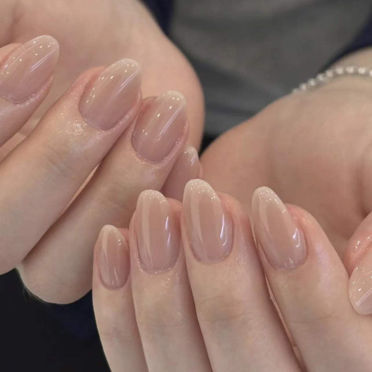 24pcs Shiny Nude Pink False Nails Ins Simple Almond Fake Nails Tips Wearable Detachable Sweet Korean Press on Nails