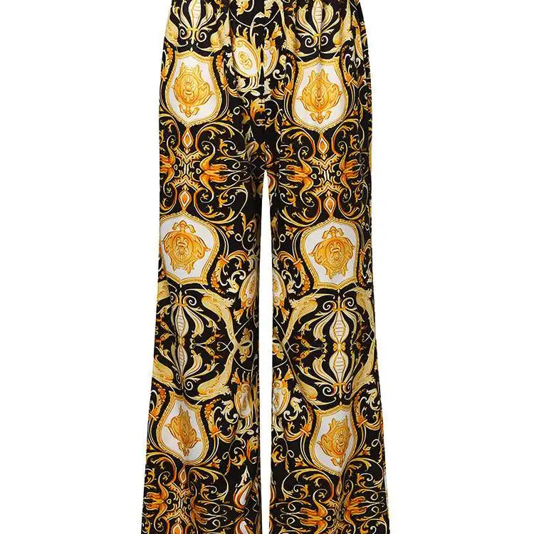 Plus Size 5XL VONDA Women Printed Pant Sets Summer Bohemian Suits Casual 2PCS Loose V-Neck Long Sleeve Tops and Trousers Sets