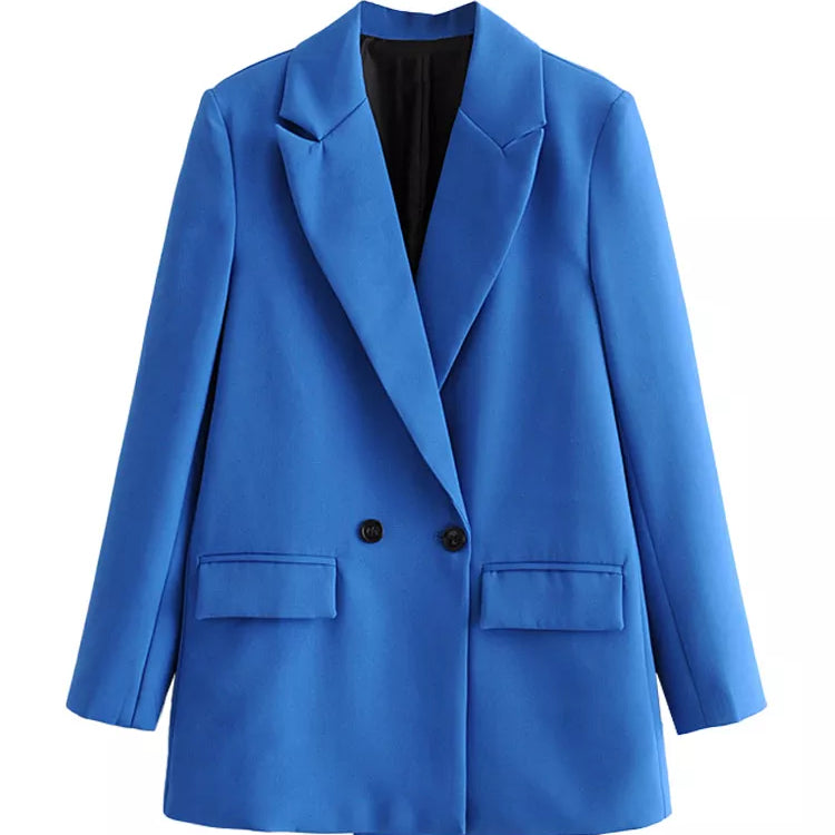 Women Chic Office Lady Double Breasted Blazer Vintage Coat Fashion Notched Collar Long Sleeve Ladies Outerwear Stylish Tops as picture 1