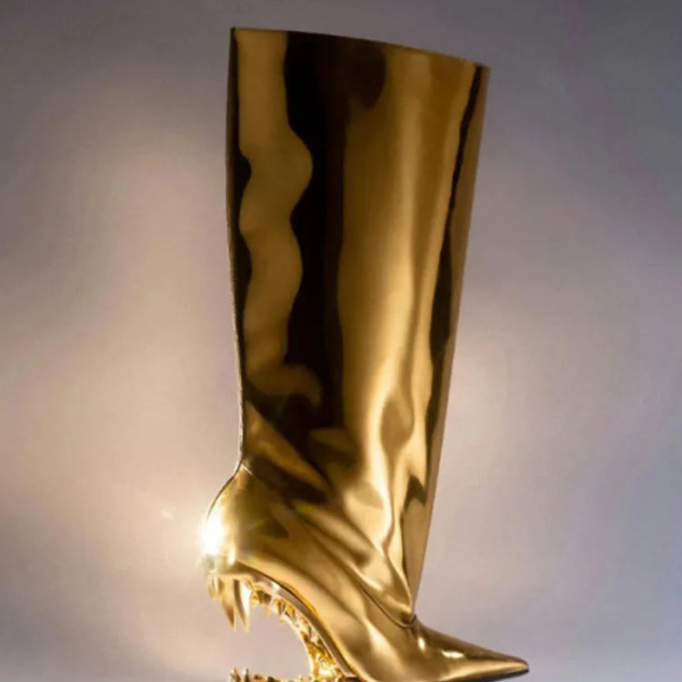 European and American New Knee-length Thigh Women's Boots Fashion Pointed Side Zipper Teeth High Heels Show Patent Leather Boots