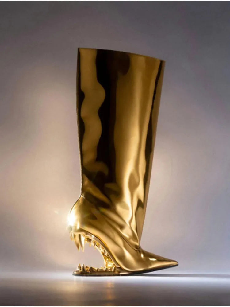 European and American New Knee-length Thigh Women's Boots Fashion Pointed Side Zipper Teeth High Heels Show Patent Leather Boots