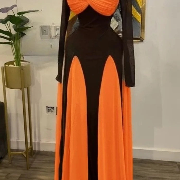 GLCMYAYA Women Long Sleeve Draped Front Midi A-line Patchwork Maxi Long  Dress 2025 Vacation Holiday Party Birthday Dresses