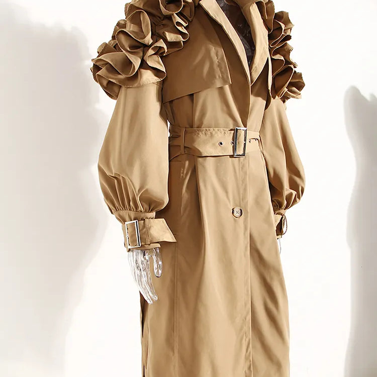 Lautaro Spring Autumn Long Black Khaki Trench Coat for Women Belt Elegant Chic Stylish Luxury Designer Clothes Runway Fashion