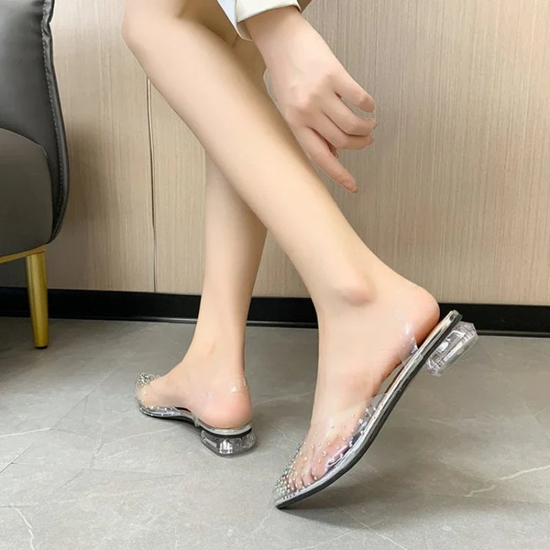 Fashion Women Shoes Summer Transparent Rhinestone Stiletto Sandals Crystal Shoes Women's High Heels Large Size M003-Silver-2.5ml
