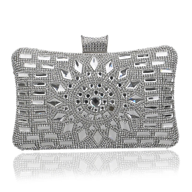 Rhinestones Women Bags Hollow Out Style Fashion Evening Bags Chain Shoulder Handbags Party Wedding Day Clutch Purse YM1006silver