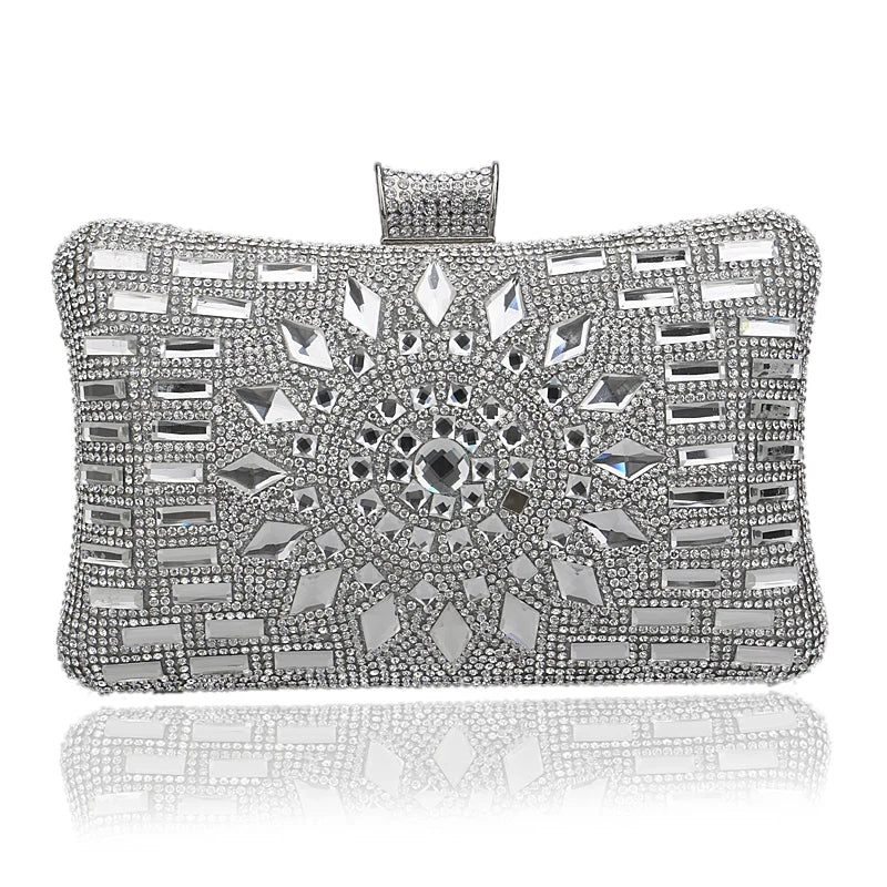 Rhinestones Women Bags Hollow Out Style Fashion Evening Bags Chain Shoulder Handbags Party Wedding Day Clutch Purse YM1006silver