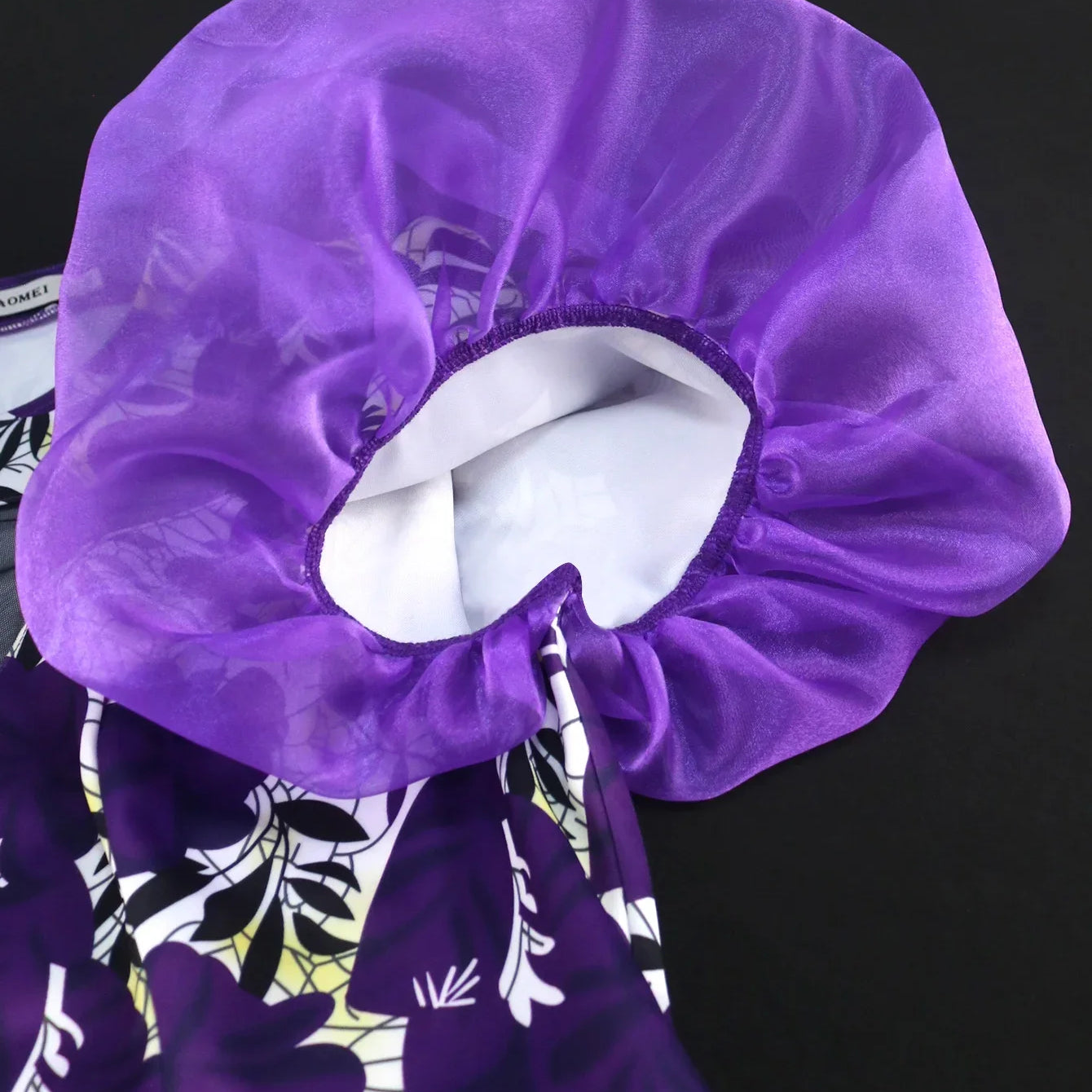 Purple Printed Dresses O Neck Tulle Patchwork Short Puff Sleeve Floral High Waist Bodycon Birthday Evening Event Party Gowns