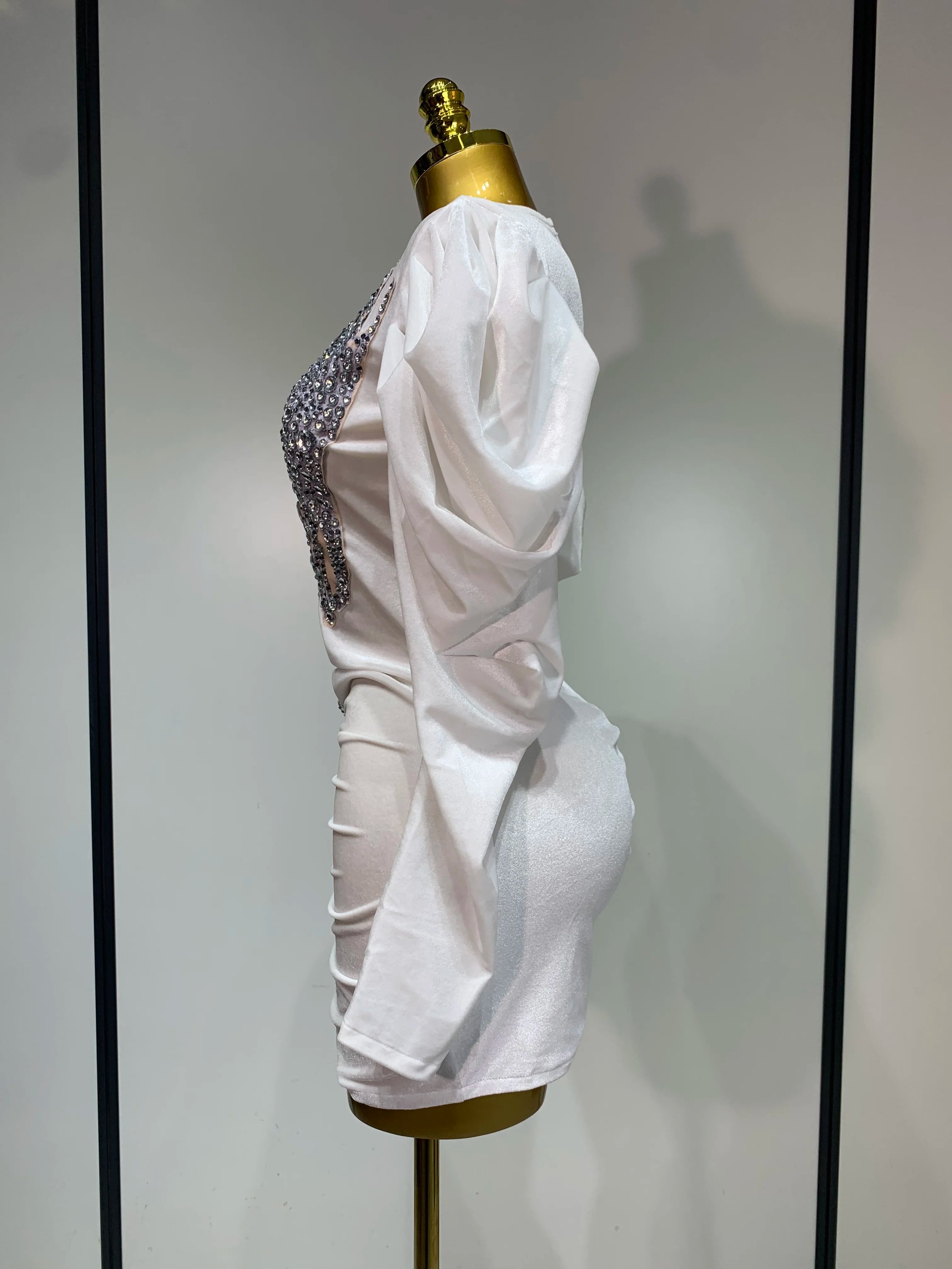 Sparkly Crystals Sexy Mesh Velvet Mini Dress 2025 Women White Elegant Evening Party Luxury Birthday Nightclub Stage Costume