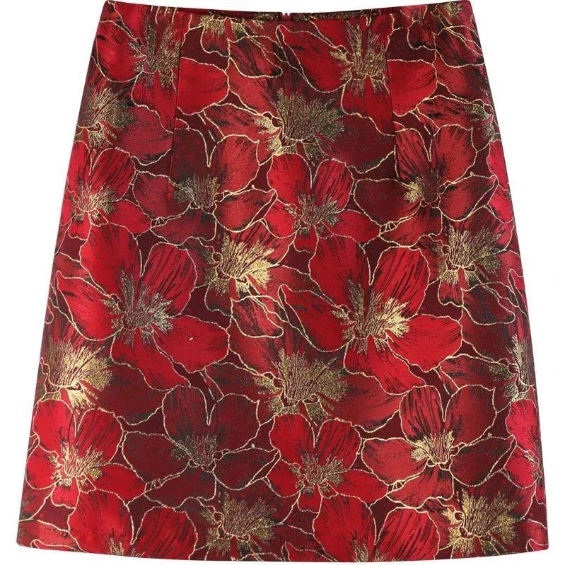 Skirts Womens Spring Summer Jacquard Skirt New Heavy Industry Light Luxury Peony Embroidered Short Skirt A-line Jupe Femme