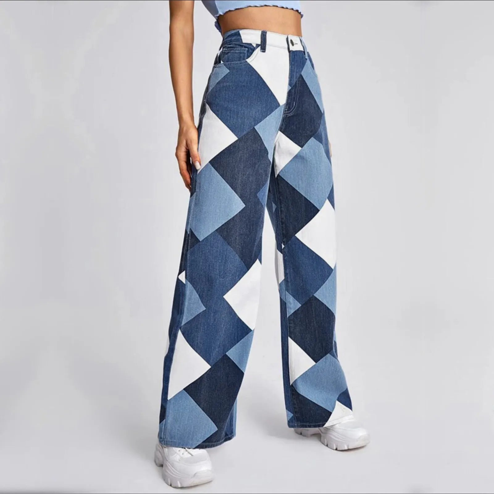 Womens Cargo Baggy Blue Jeans Zip Loose Pants Trousers Pockets Pants Oversized Y2k Loose Trousers Wide Leg Vintage Demin Pants
