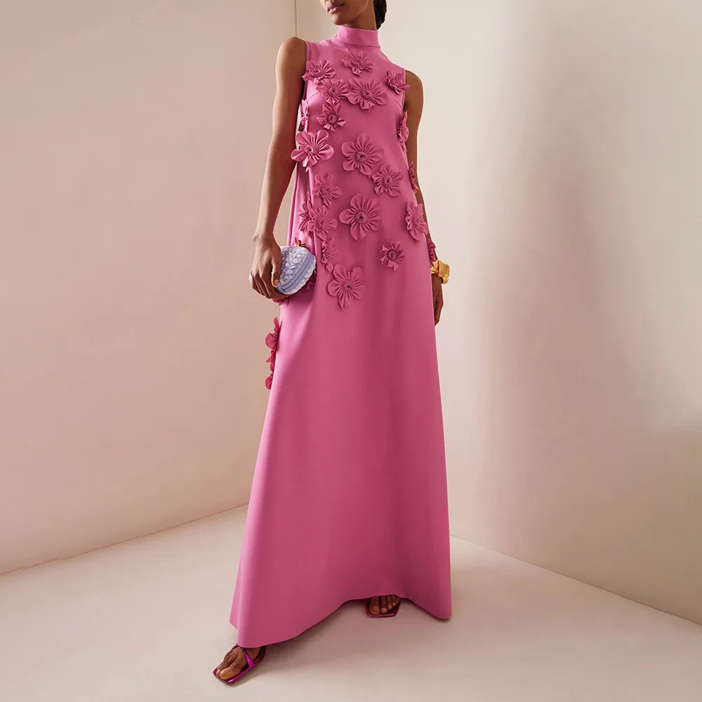 TWOTWINSTYLE Patchwork Lace Up A Line Dress For Women Stand Collar Sleeveless High Waist Spliced Appliques Slim Dresses Female