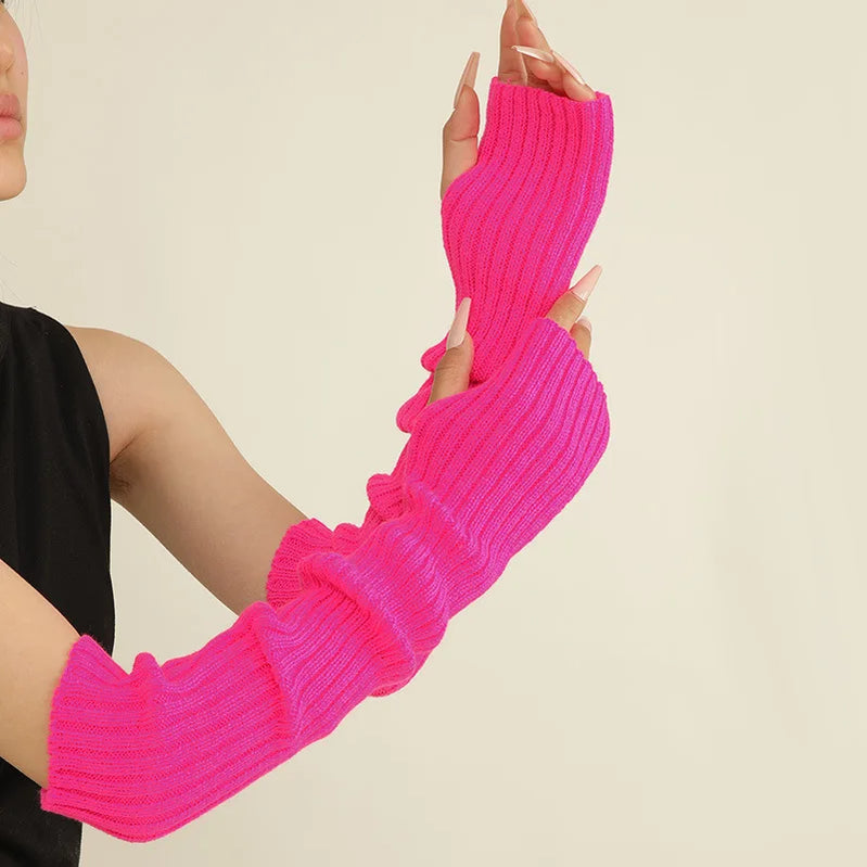 Elegant Half Finger Long Gloves For Women Trend Autumn Winter Thicken Arm Sleeves Knitted Warm Ladies Sleeves 3