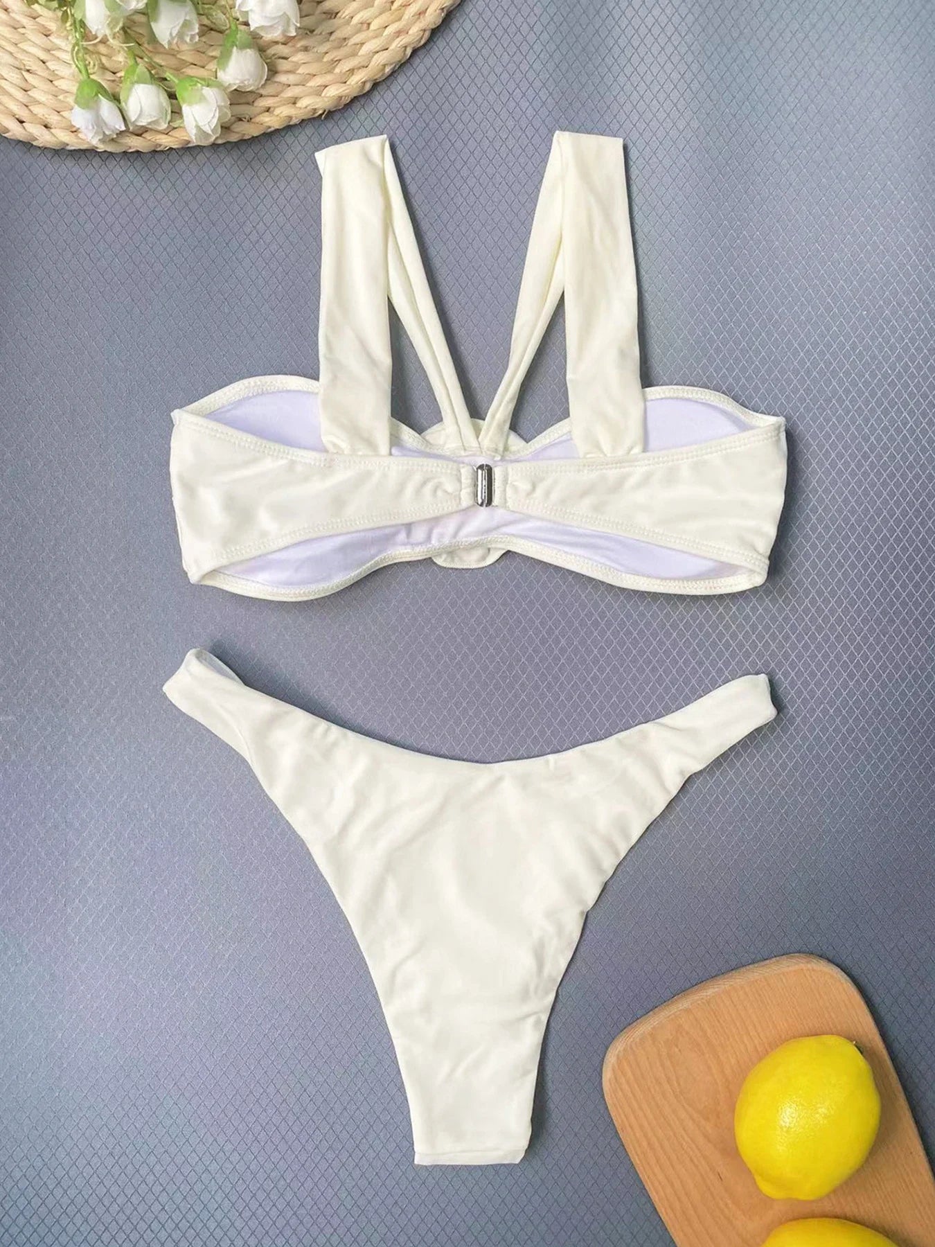 New Sexy Flower Bandeau Three Pieces Bikini Set Swimsuit For Women Bandeau Push Up Swimwear Female Bathing Suit Beach Skirt