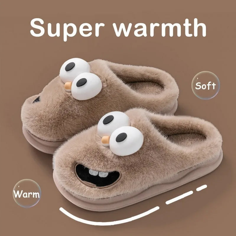 Lovely Cute Cat Slippers Fluffy Furry Women Home Platform Slippers Men Winter Plush Slides Indoor Fuzzy Slippers Cotton Shoes StyleC-Coffee