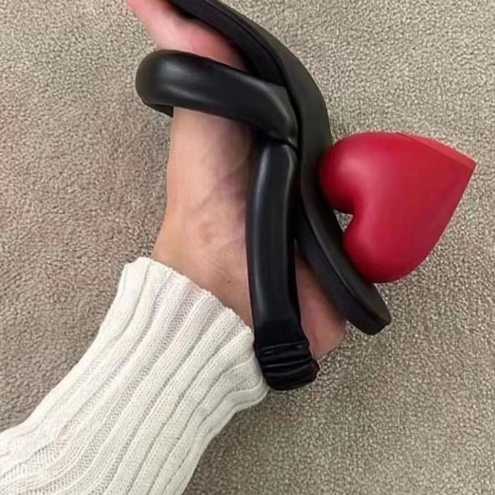 Red Heart Heels Women Sandals Abnormal Sweetheart Shoes Romance Lady Sandalias Soft Leather Fashion Zapatos Mujer