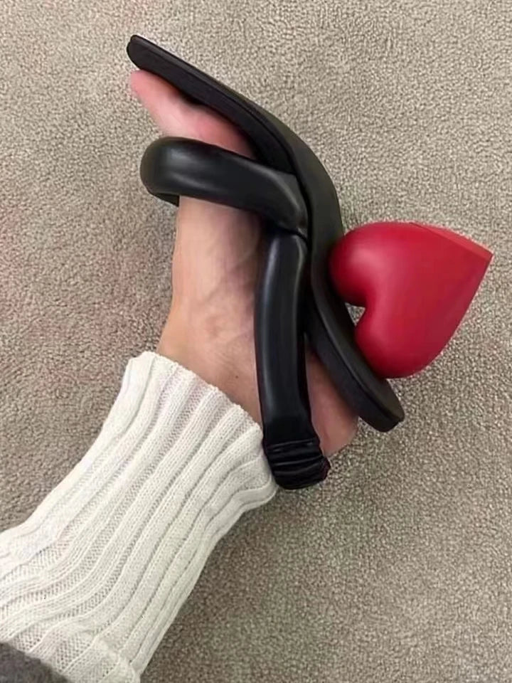 Red Heart Heels Women Sandals Abnormal Sweetheart Shoes Romance Lady Sandalias Soft Leather Fashion Zapatos Mujer