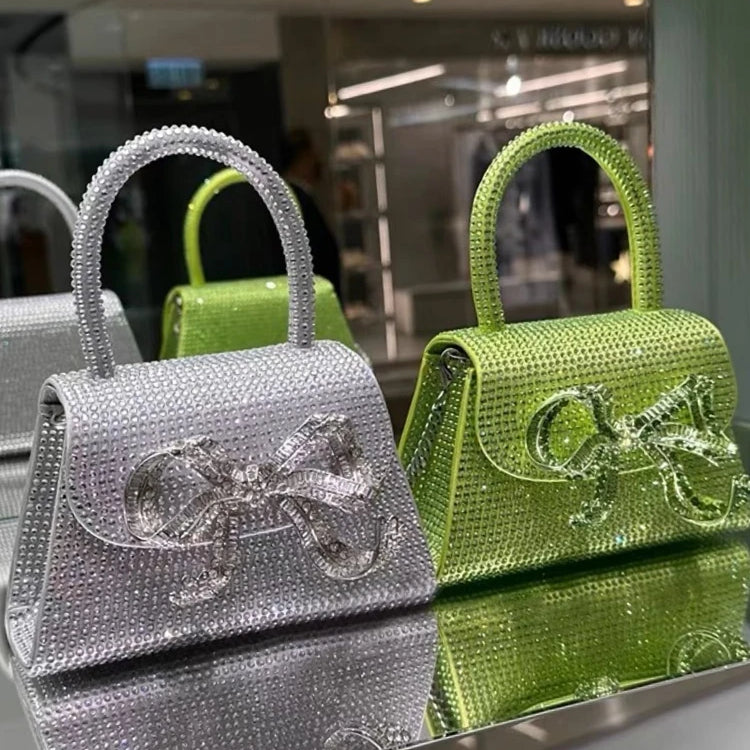 Fashion Rhinestone Bow Handbags Women Elegant Boutique Glittering Sequin Crossbody Bags Ladies Silver Purse - Basso & Brooke