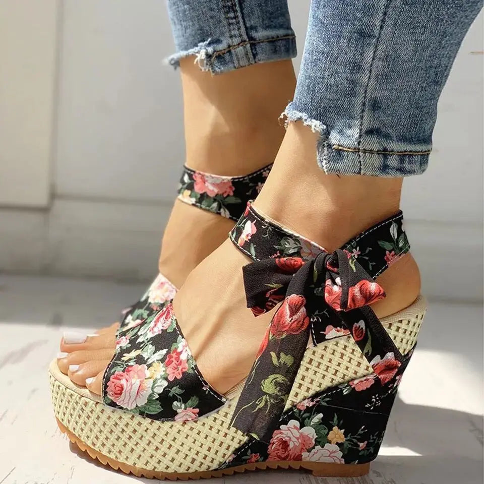 Women sandals Lace Leisure Women Wedges Heeled Women sandals Summer Sandals Party Platform High Heels Shoes Woman