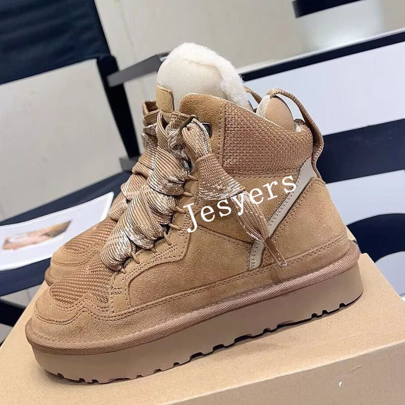 Flat Bottom Thick Bottom Snow Boots Women's Artificial Fur Wool Lining Ankle Boots Winter Thickened Warm Cotton Shoes as show