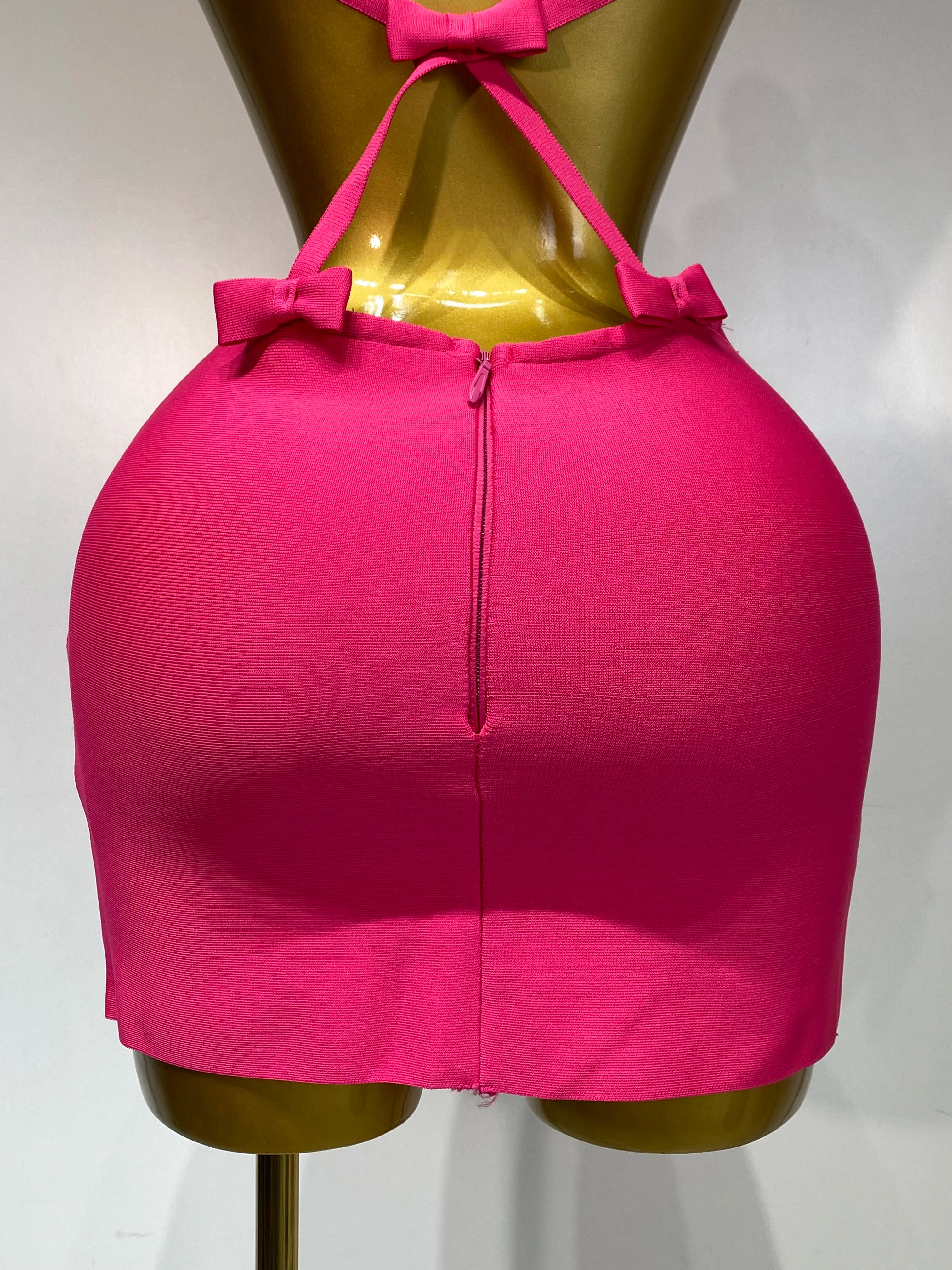 Women Luxury Sexy Backless Cut Out Bow Tie Mini Bodycon Bandage Dress 2025 Celebirty Elegant Evening Party Birthday Dresses