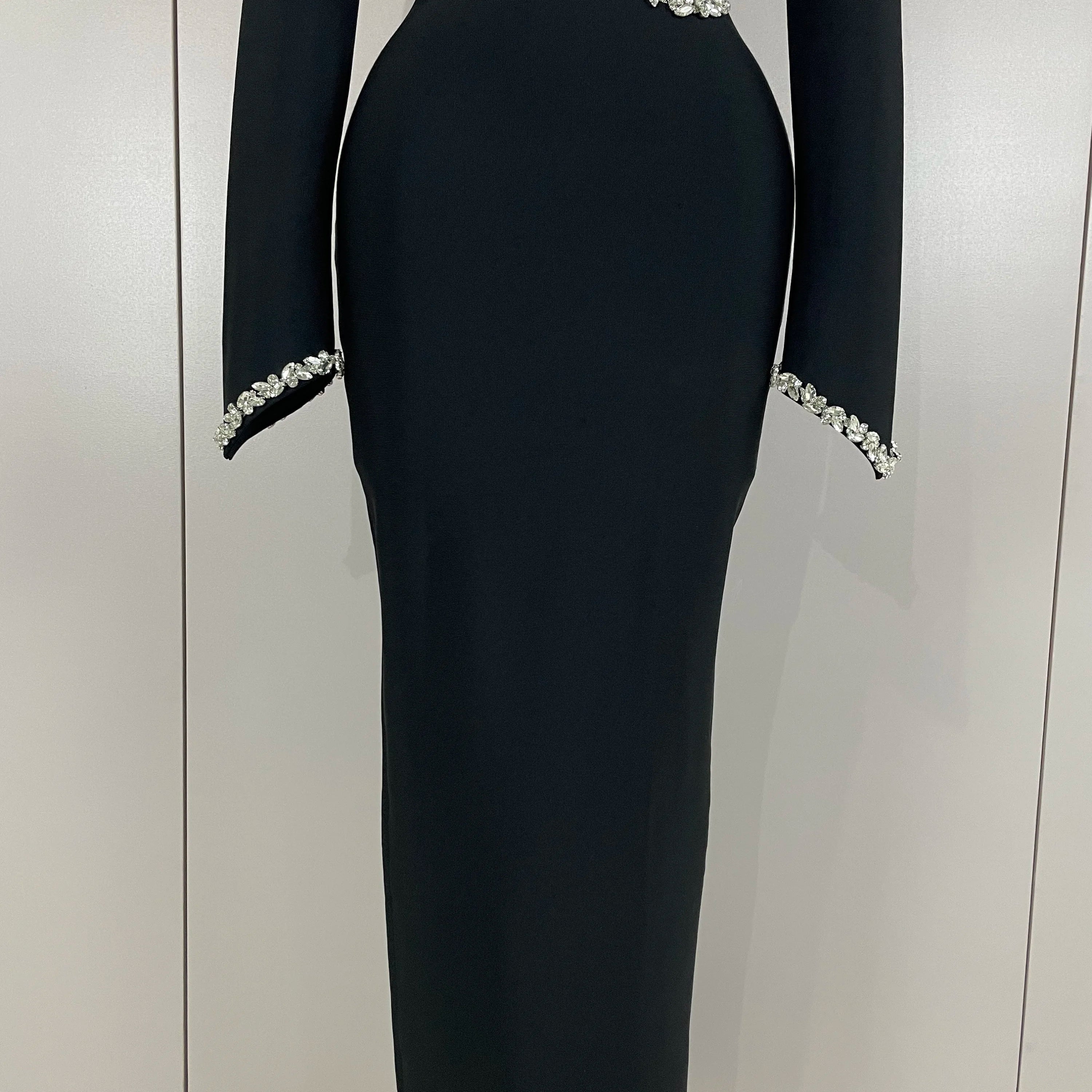 Sexy Long Sleeve Diamonds Maxi Long Bodycon Bandage Dress 2025 Women Celebrity Elegant Evening Party Luxury Birthday Dresses