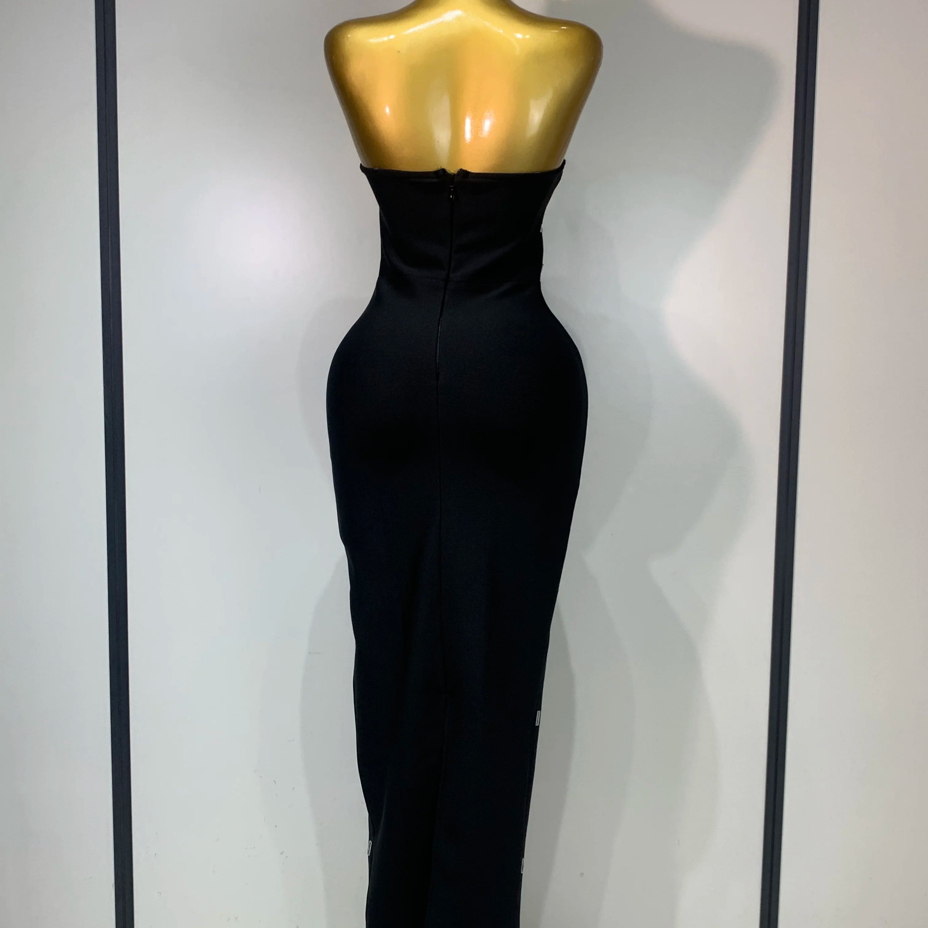 Fashion Sexy Strapless Bodycon Bandage Dress Luxury Rhinestone Celebrity Elegant Evening Prom Gown Birthday Wedding Guest Dress