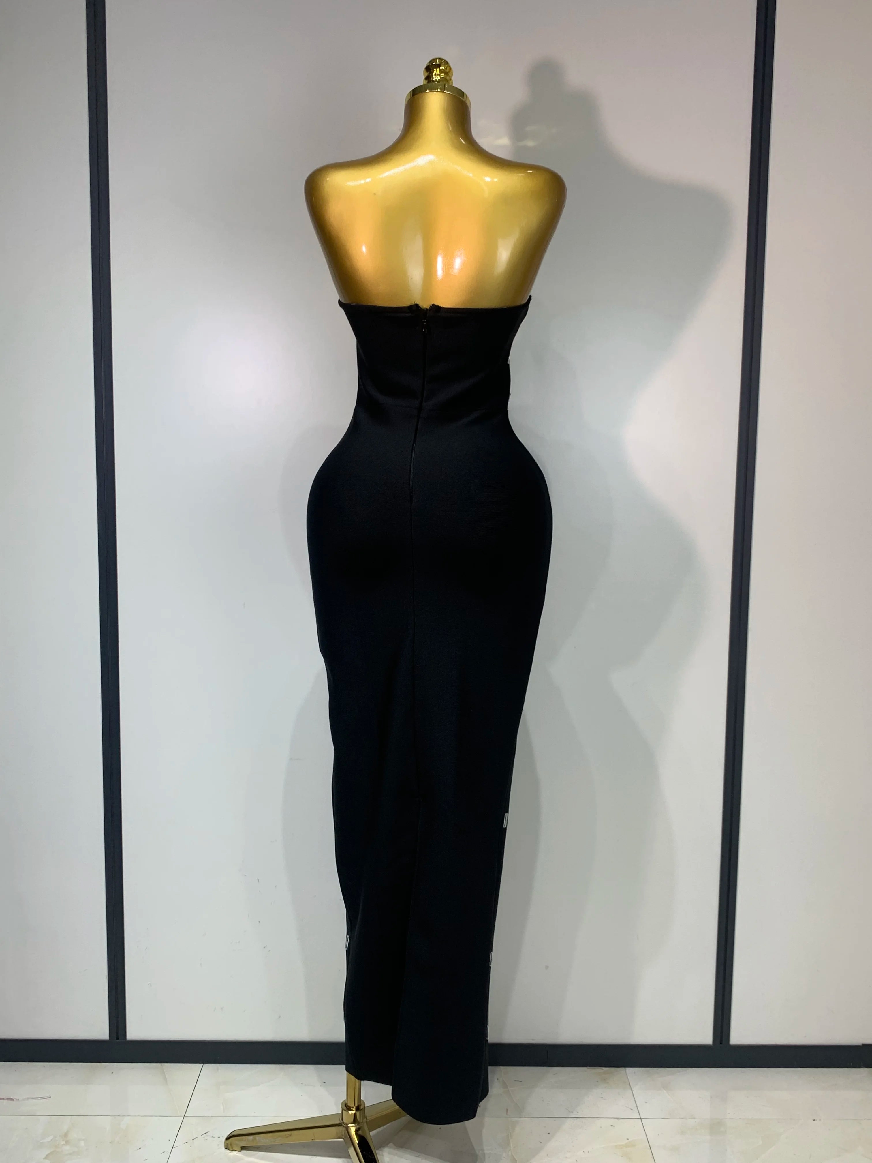 Fashion Sexy Strapless Bodycon Bandage Dress Luxury Rhinestone Celebrity Elegant Evening Prom Gown Birthday Wedding Guest Dress