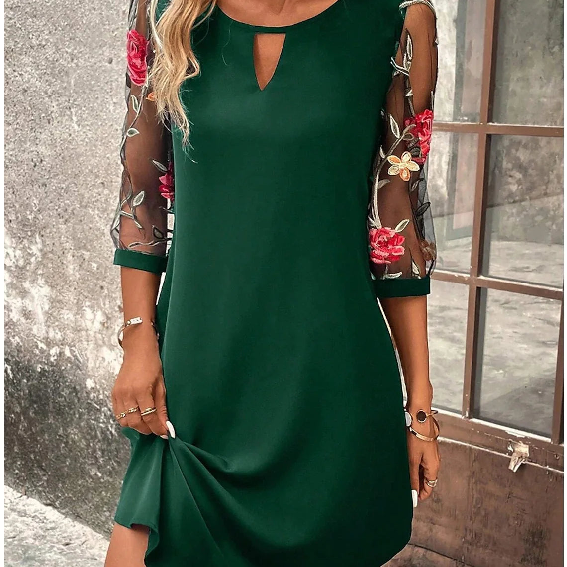 Luxury Dress Women's Perspective Mid Sleeve Printed Round Neck Mini Skirt Summer Party Dress