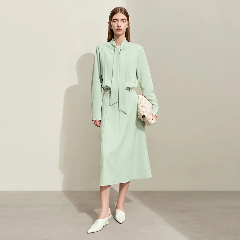 AMII Minimalism Dresses Women Spring 2024 New Commuter Chiffon Long Dress V-neck Embroidery Straps Slim Lady Vestidos 12441095 mint green