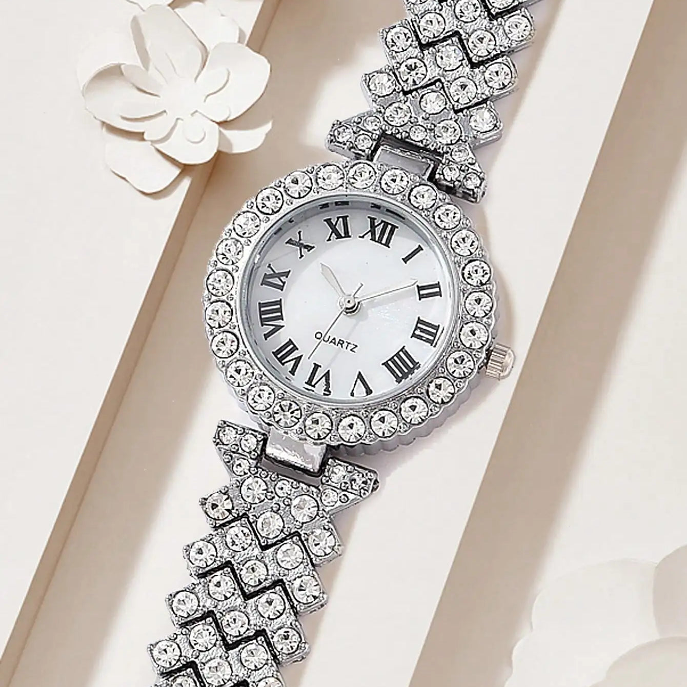 5PCS Set Watch Women Ring Necklace Earrings Rhinestone Fashion Wristwatch Female Casual Ladies Watches Bracelet Set Clock