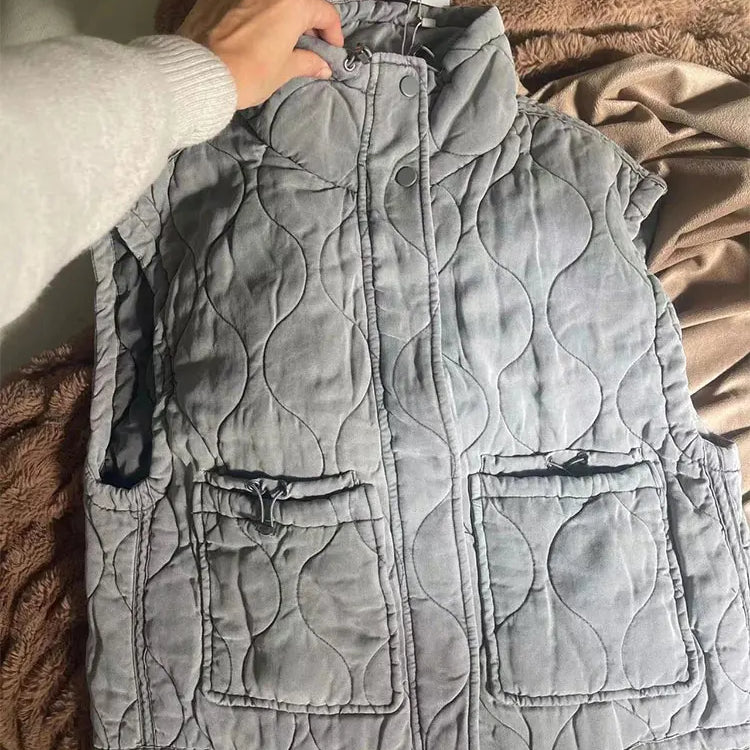 Autumn Winter Women Pocket Parkas Cotton Vest Jacket Zipper Sleeveless Female Padded Waistcoat