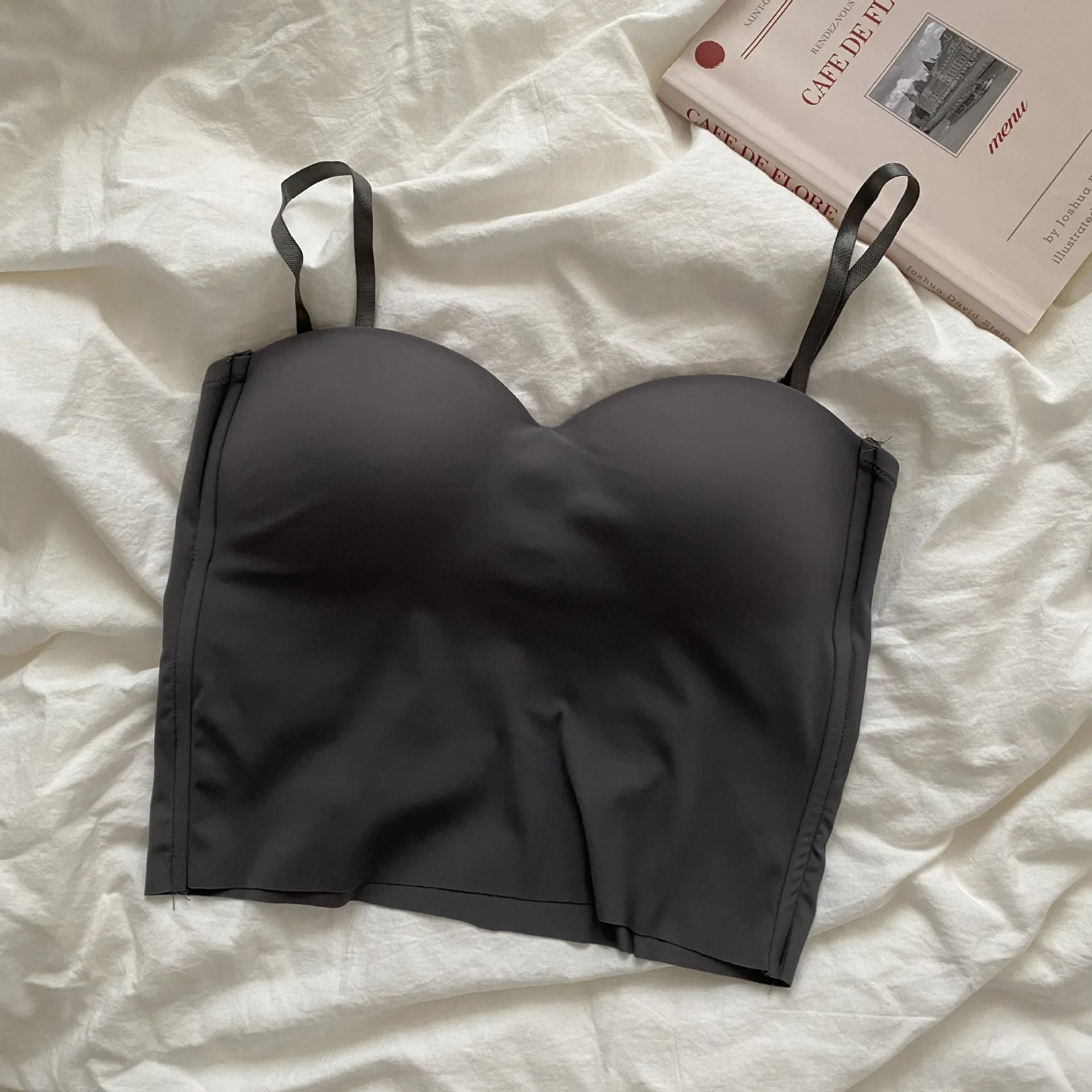 Seamless Camisole for Women Fitness Crop Tops Summer Thin Elegant Sexy All-match Casual One-piece Ice Silk Underwear Tanks Top Gray fit for 40-60kg