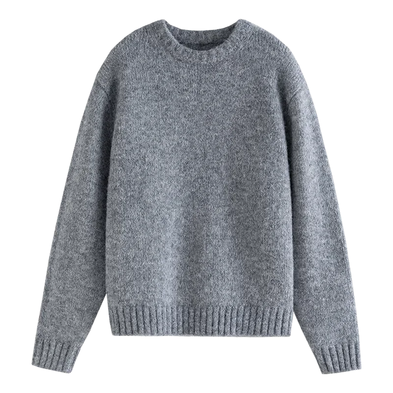 Warm Soft Waxy Round Neck Pullover Sweater for Women Winter All-match Loose Sweater Female GRAY
