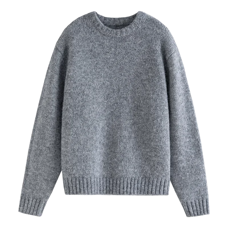 Warm Soft Waxy Round Neck Pullover Sweater for Women Winter All-match Loose Sweater Female GRAY