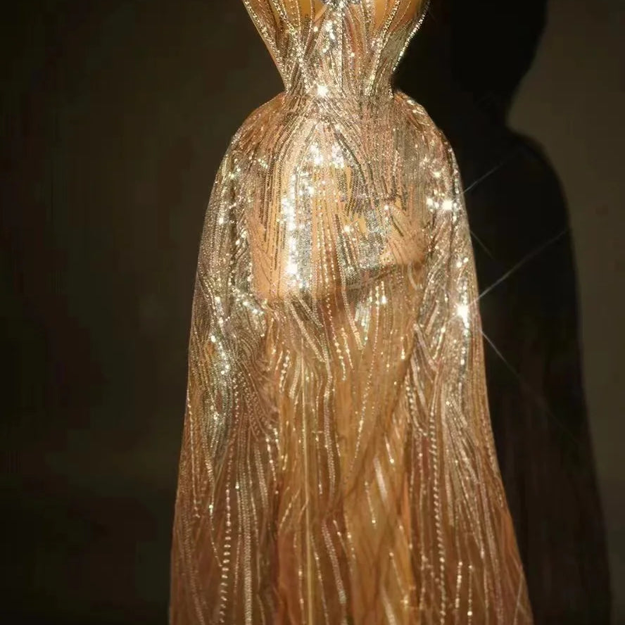 Silver Sparkly Crystal Women Strapless Laced-up 2 Pieces Long Dress Celebrate Birthday Photo Shoot Performance