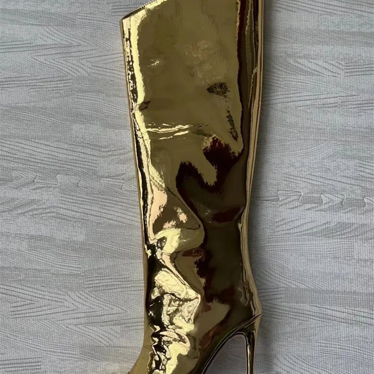 Thigh High Boots Candy Color Mirror Leather Women Knee High Boots High Heels Stilettos Runway Shoes for Women High Heel Boots