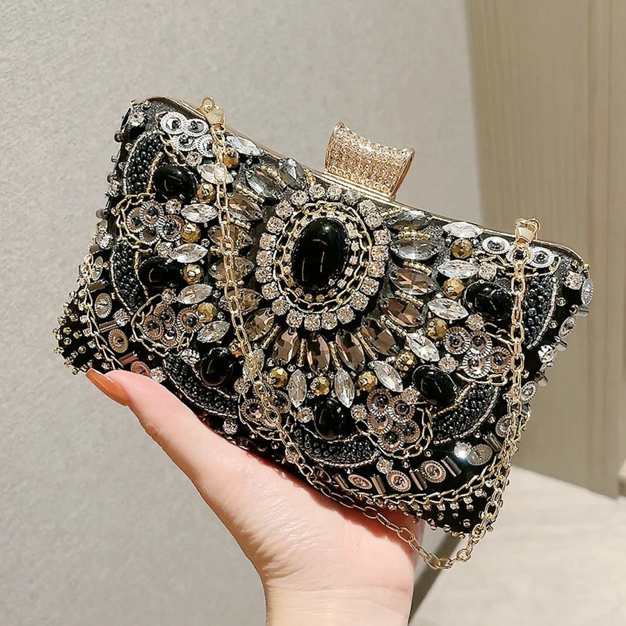 Beaded Rhinestone Evening Bag Elegant Box Clutch Purse Women's Wedding Handbags For Party Prom