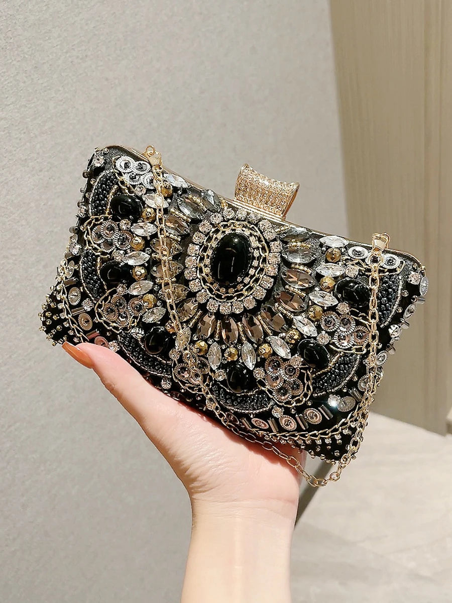 Beaded Rhinestone Evening Bag Elegant Box Clutch Purse Women's Wedding Handbags For Party Prom