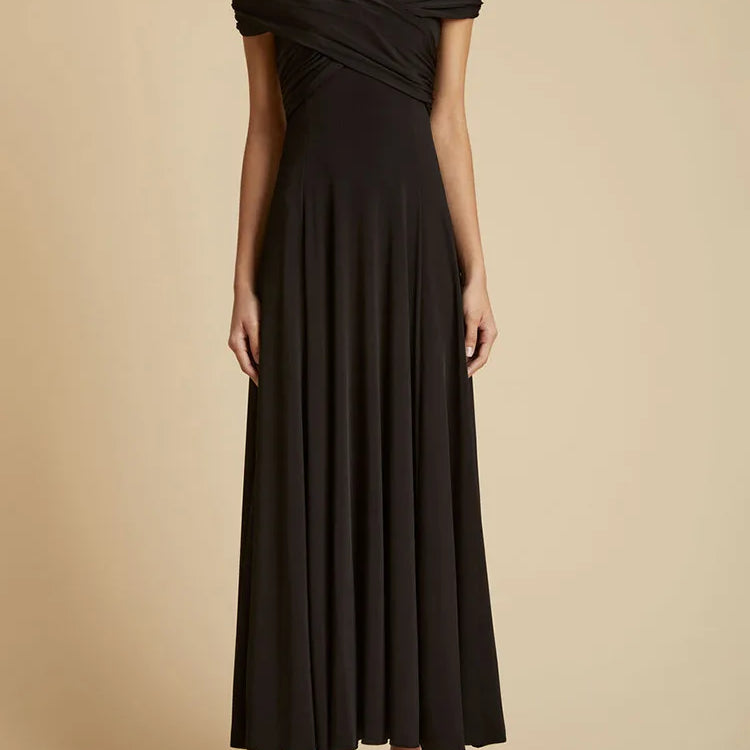 Solid Minimalist A Line Dresses For Women Slash Neck High Waist Patchwork Folds Slimming Dress Female Fashion New