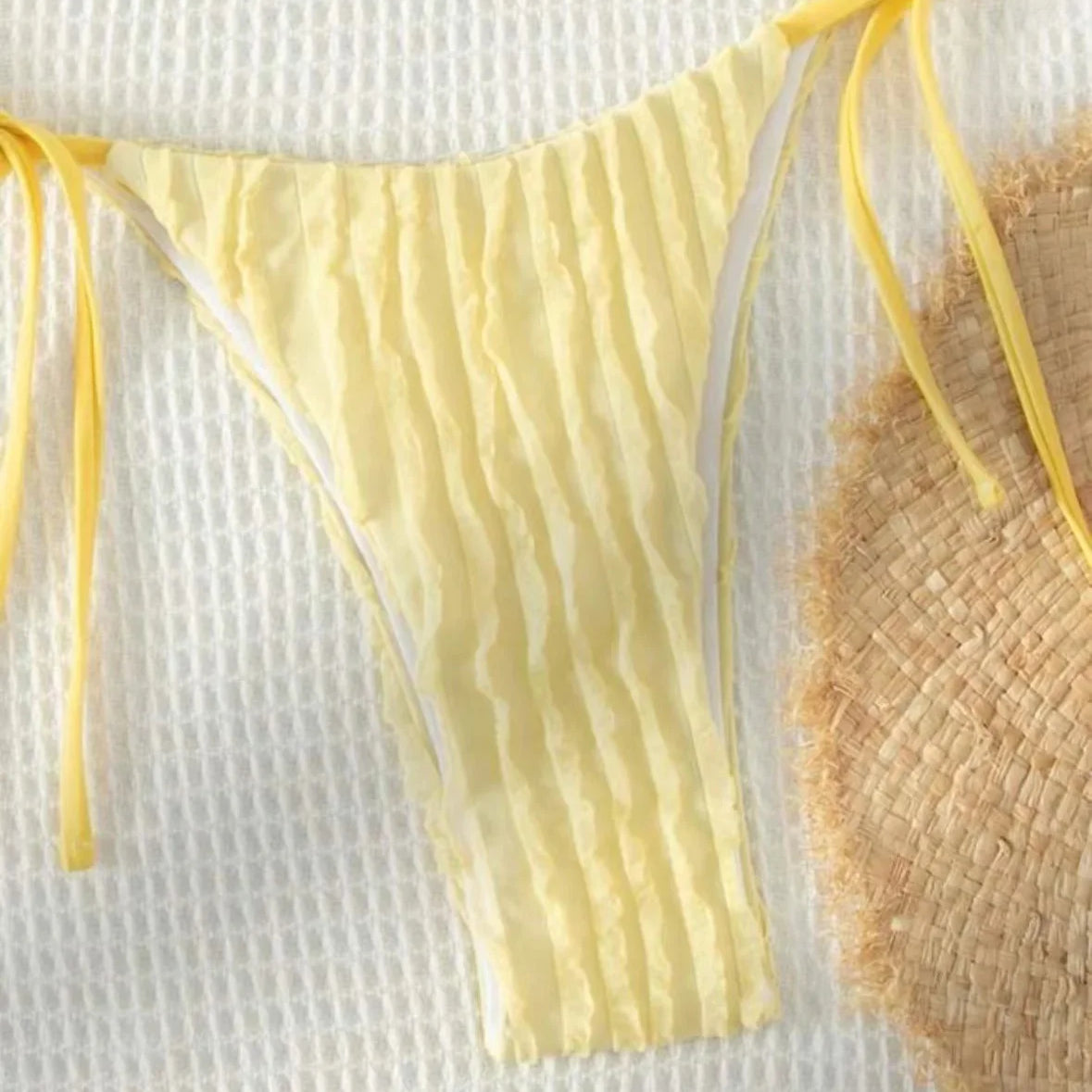 Women yellow micro mini string bikini sets two pieces tie halter thong swimsuit Swimwear bathing suit beach outfits biquini