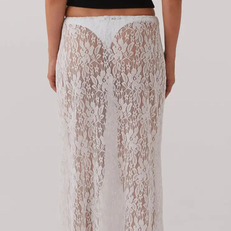 Lace Skirt Women White See Through Floral Lace Low Waist Midi Skirts y2k Aesthetic Fairycore Beach Skirt Clubwear
