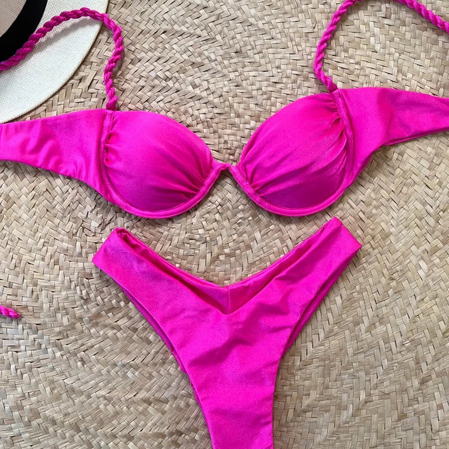 Push Up Bikini Sexy Women Bar Swimsuit Female Swimwear Bikini Set Brazilian Biquini Swimming Suit White Shiny Beachwear 7753 NO 3