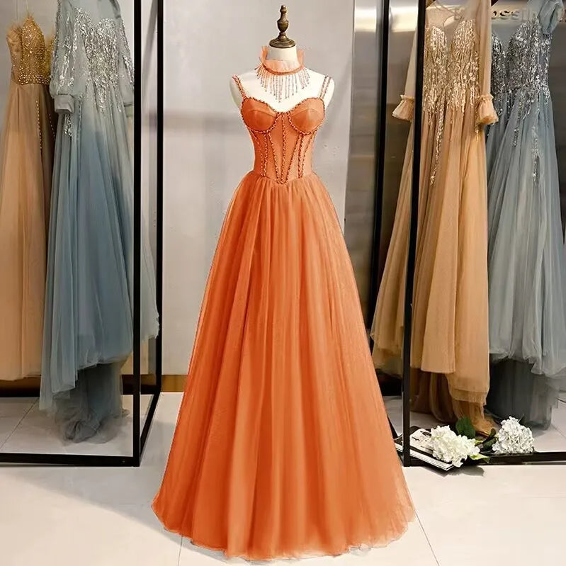 Prom Party Dresses Sexy See-Through Bodice Floor Length Evening Dress Formal Occasion Gown